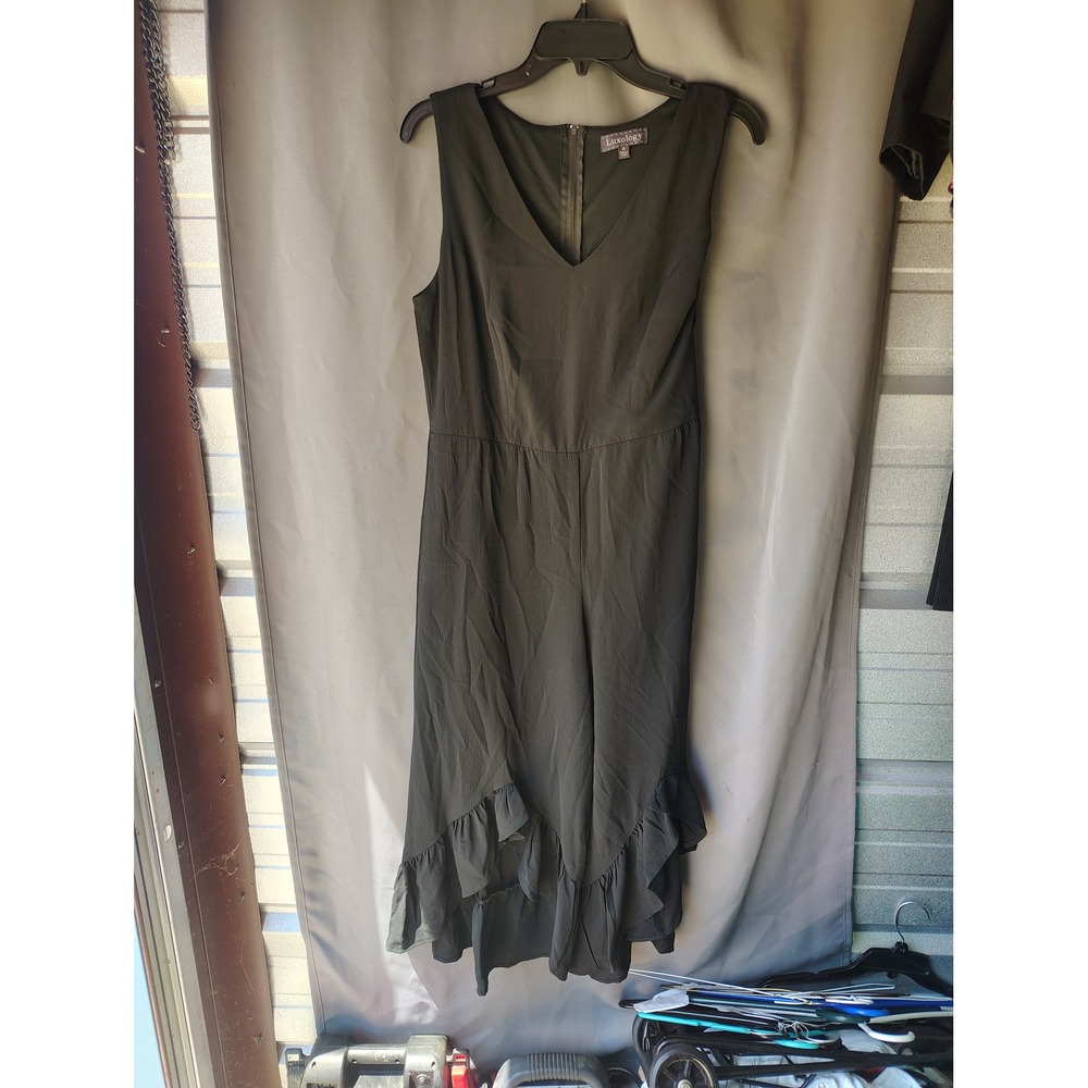 Luxology Womens Black V-Neck Ruffle High Low Hem Wide Leg Jumpsuit Size M